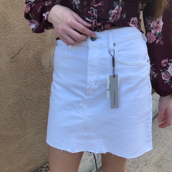 calvin klein white denim skirt